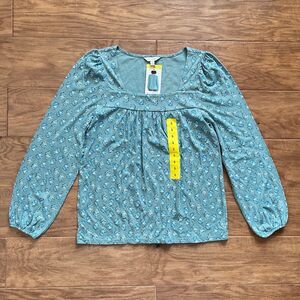 NWT Lucky Brand Top Women's Size S Long Sleeve Floral Peasant Green Multi
